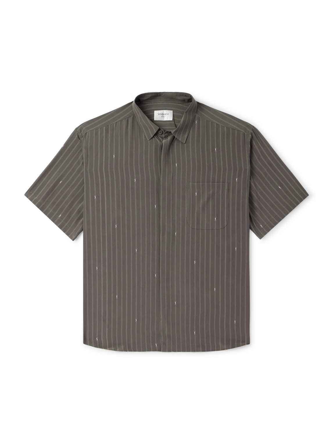 Saint Laurent Striped Silk Crepe De Chine Shirt In Gray
