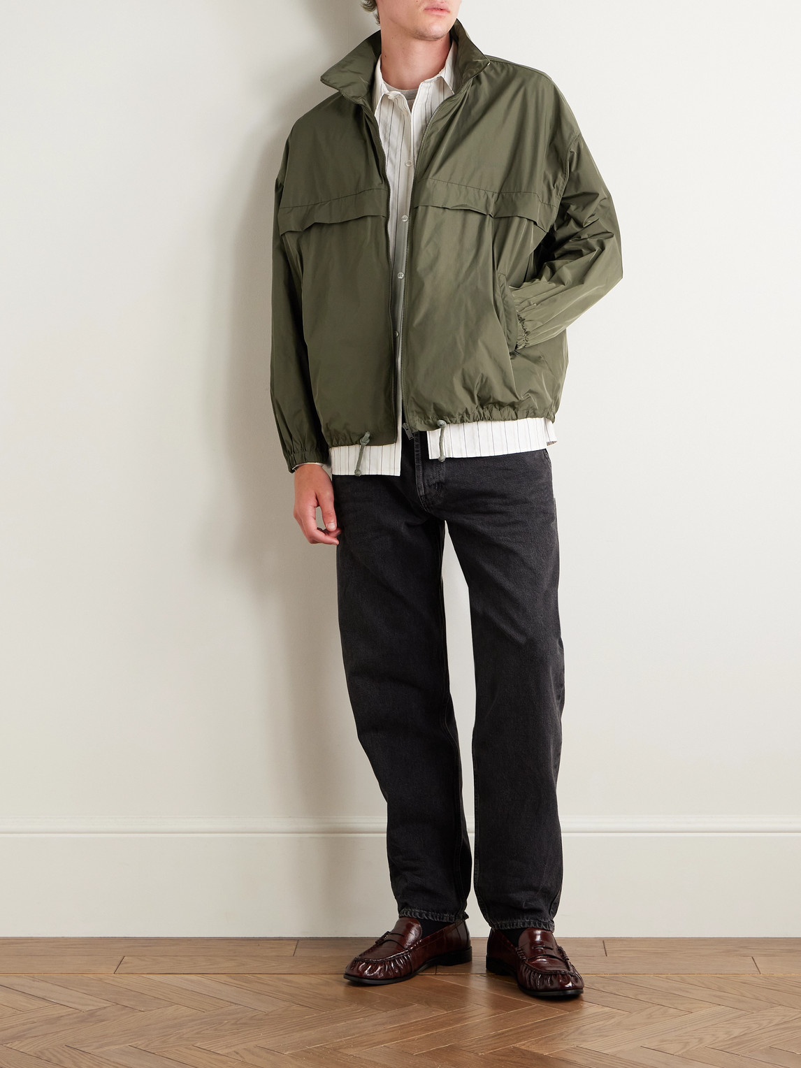 Saint Laurent Logo-print Shell Blouson Jacket In Green