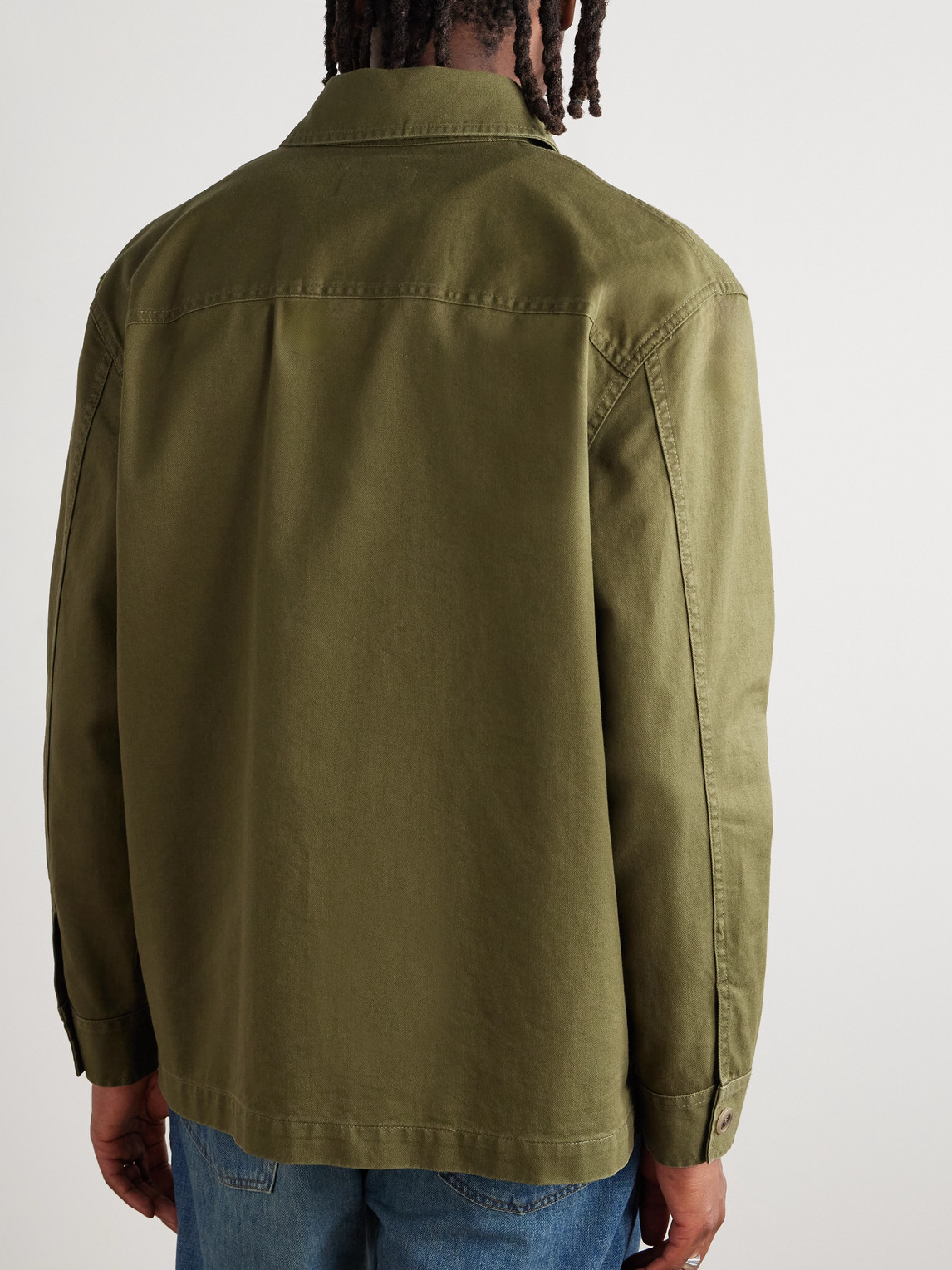 Saint Laurent Green Shirt With Classic Collar And Cassandre Embroidery On The Front In Cotton Man In Green