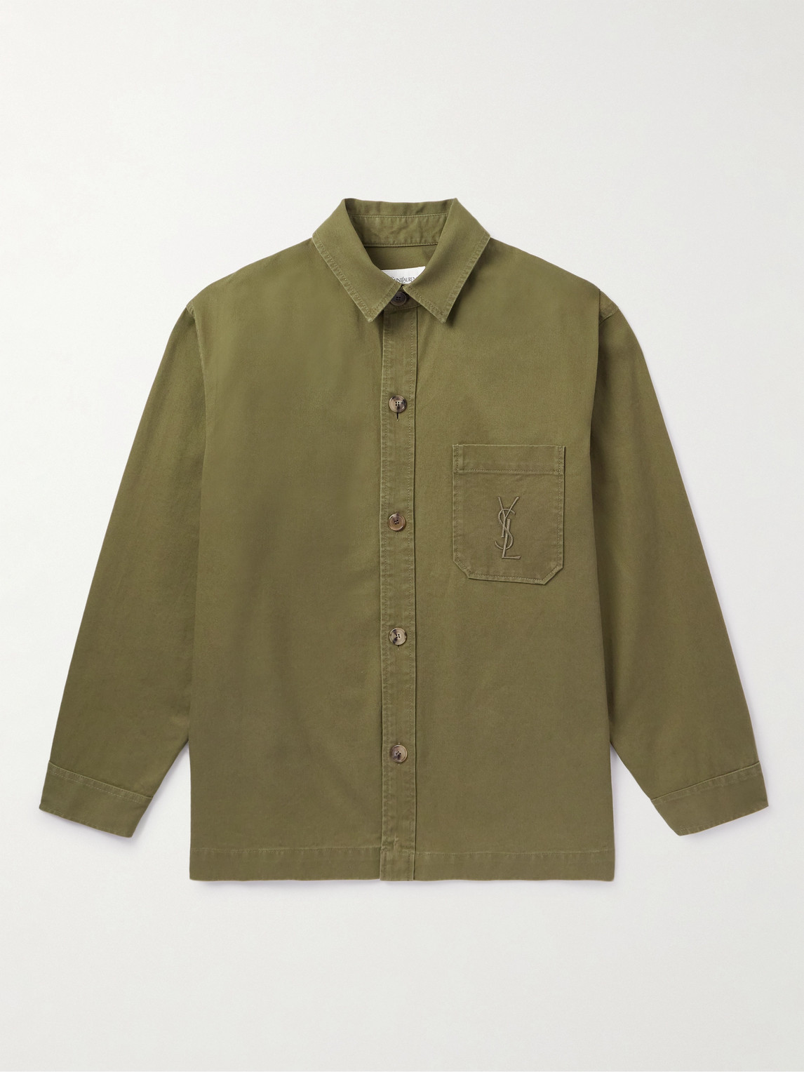 Saint Laurent Logo-Embroidered Cotton and Linen-Blend Gabardine Overshirt - Men