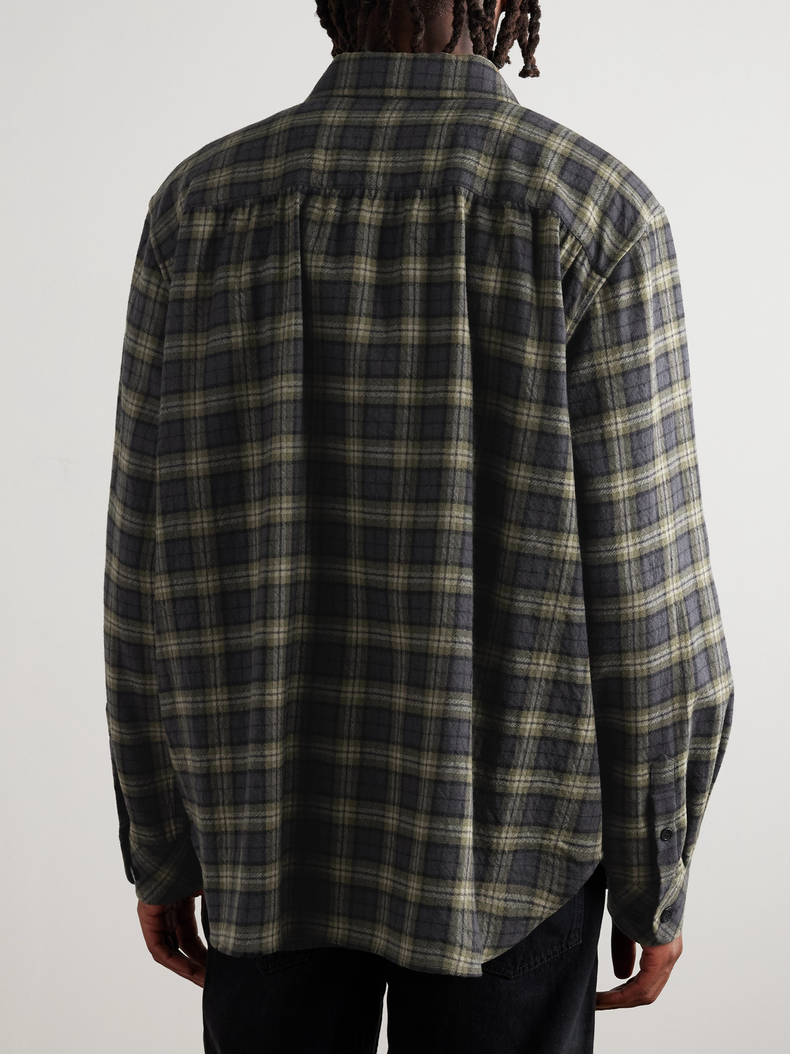 Saint Laurent Embroidered Overshirt In Wool Check In Gray