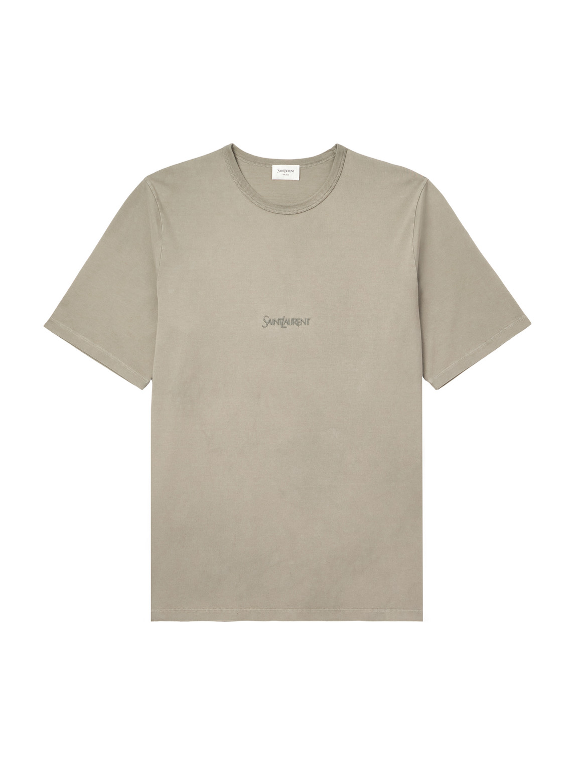 Saint Laurent Logo-embroidered Cotton-jersey T-shirt In Gray