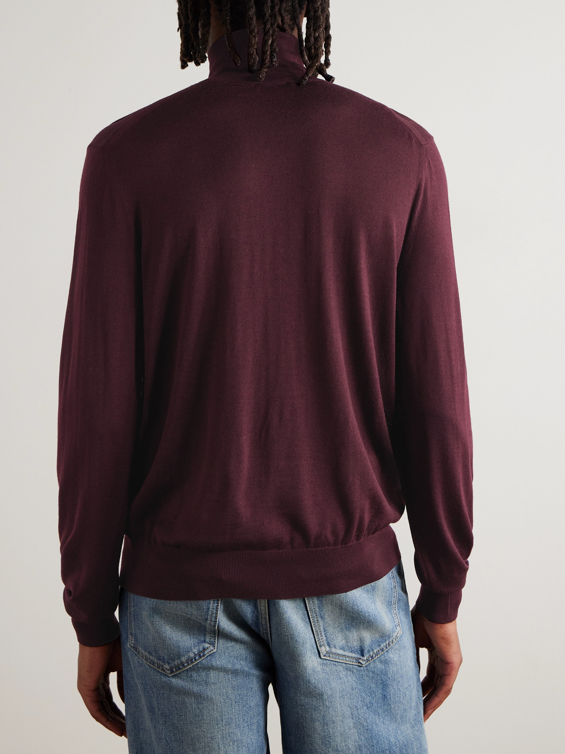 Saint Laurent Wool Turtleneck Sweater Long Sleeves In Burgundy