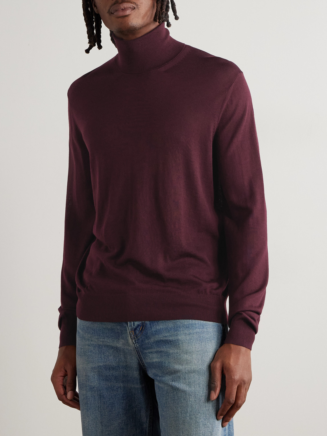 Saint Laurent Wool Turtleneck Sweater Long Sleeves In Burgundy