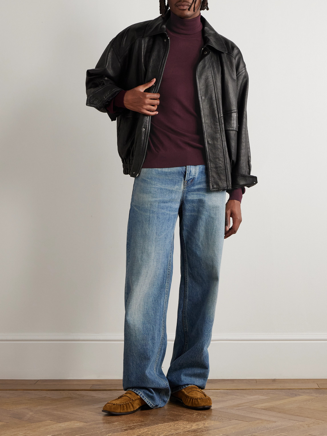 Saint Laurent Wool Turtleneck Sweater Long Sleeves In Burgundy