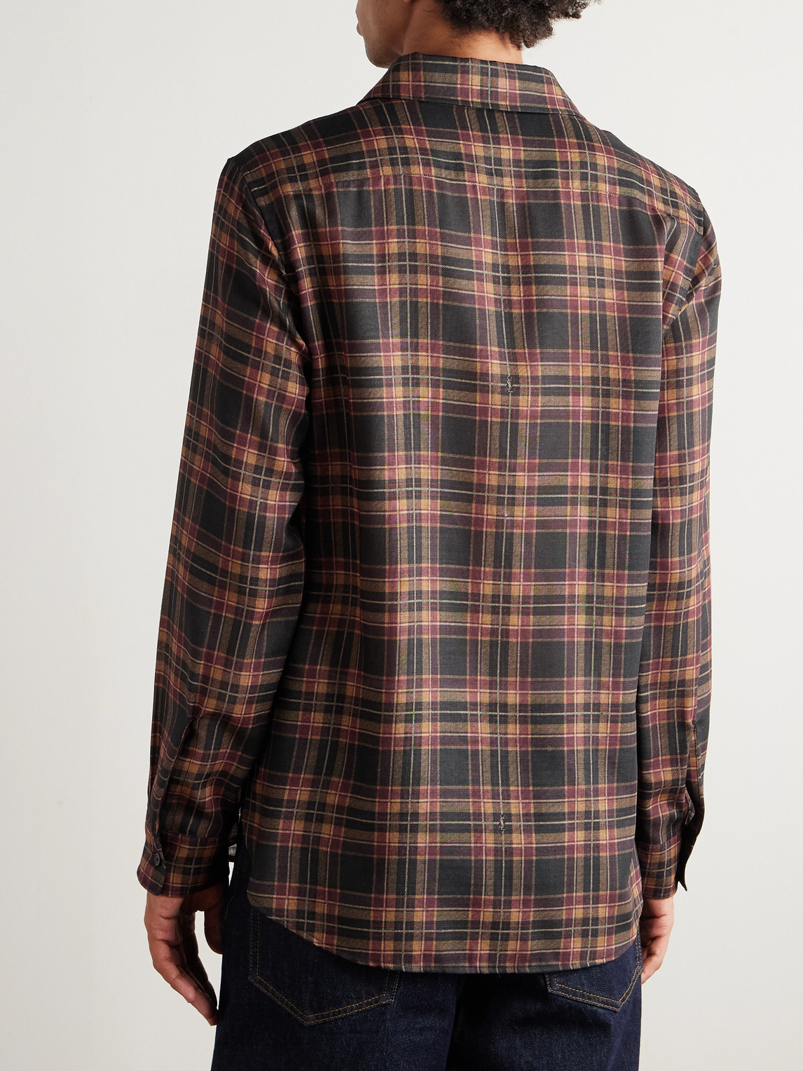 Saint Laurent Logo-embroidered Checked Wool-twill Shirt In Multi