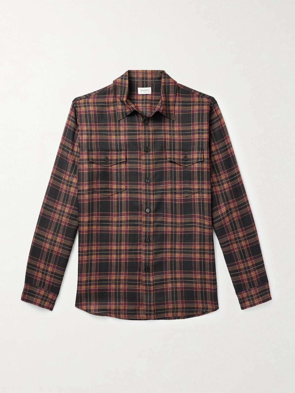 Saint Laurent Logo-Embroidered Checked Wool-Twill hirt - Men