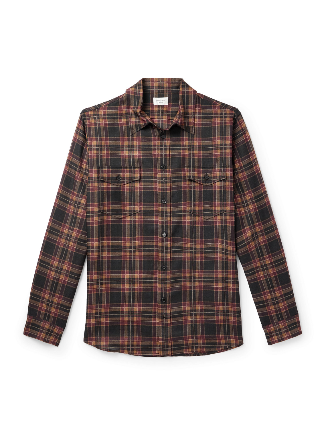 Saint Laurent Logo-embroidered Checked Wool-twill Shirt In Multi