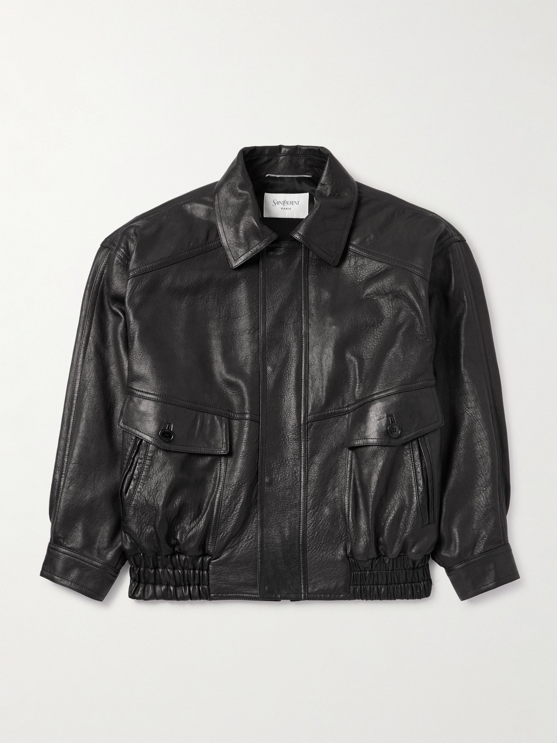 Saint Laurent Full-grain Leather Bomber Jacket In Black
