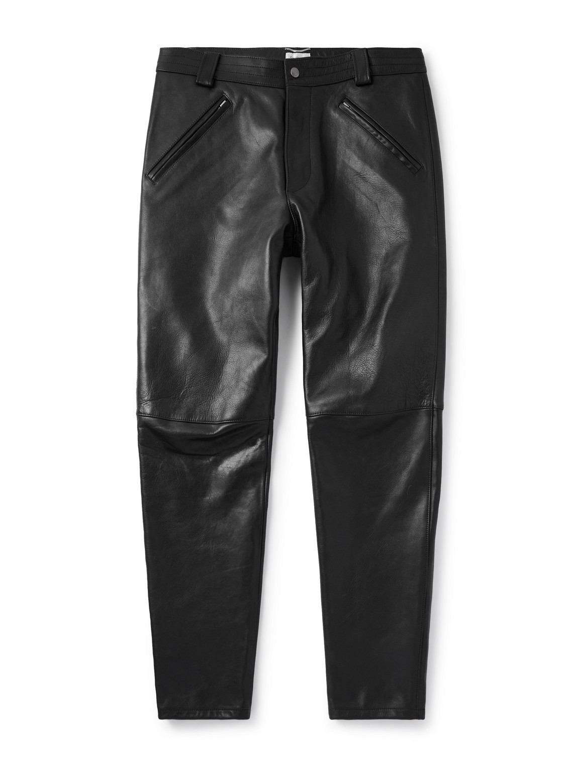 Saint Laurent Tapered Leather Trousers In Black