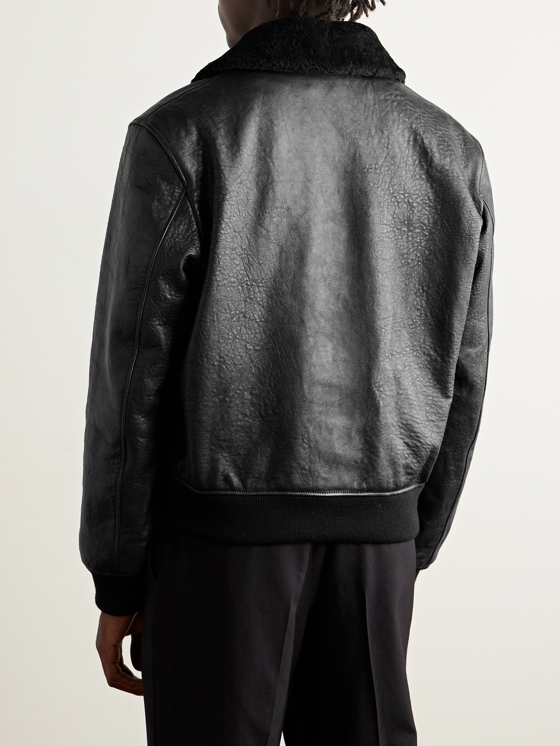 Saint Laurent Shearling-collar Leather Jacket In Black