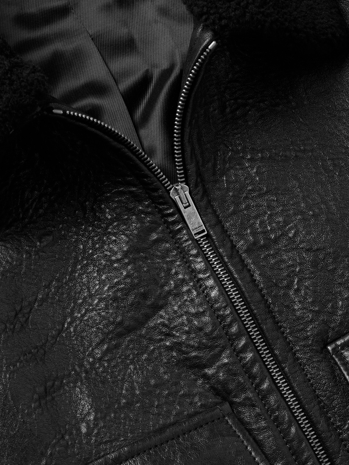 Saint Laurent Shearling-collar Leather Jacket In Black