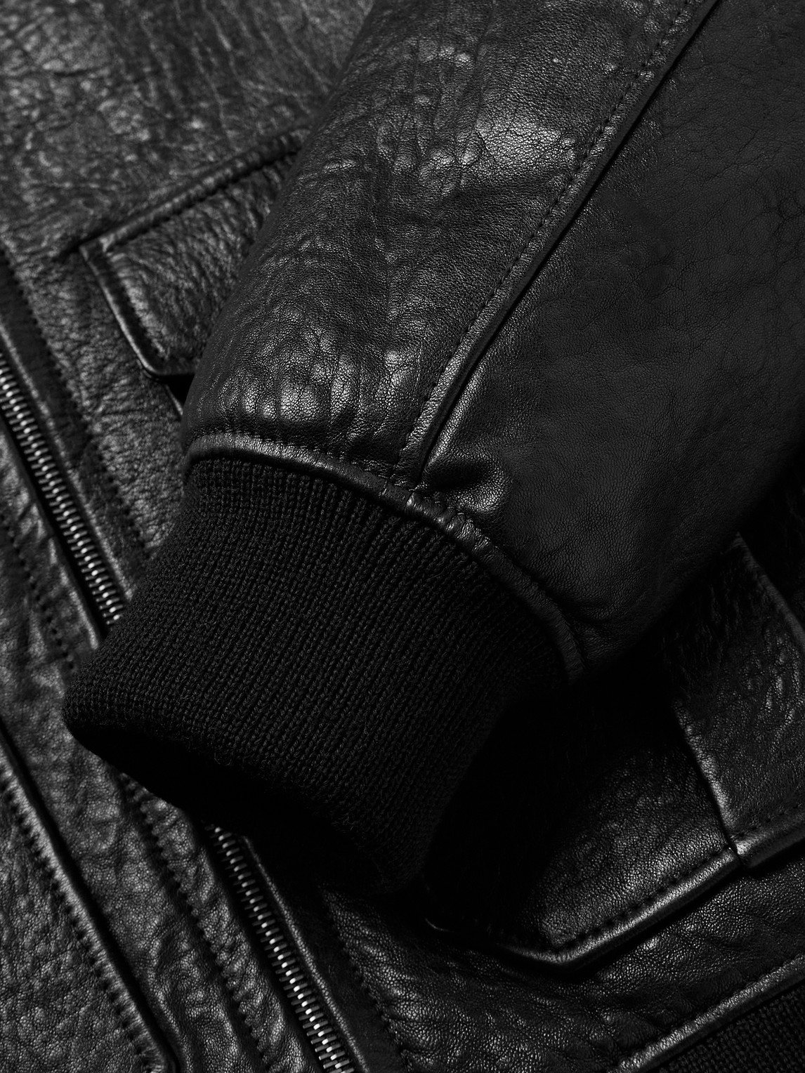 Saint Laurent Shearling-collar Leather Jacket In Black