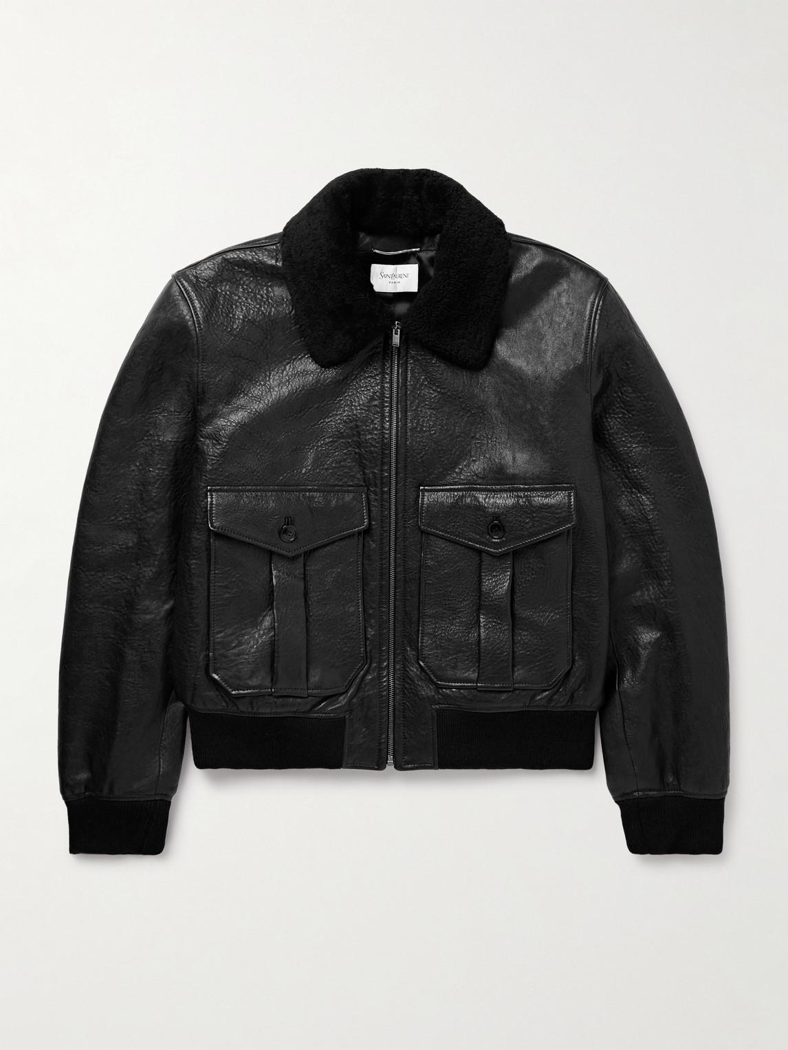 Saint Laurent Shearling-Trimmed Full-Grain Leather Jacket - Men