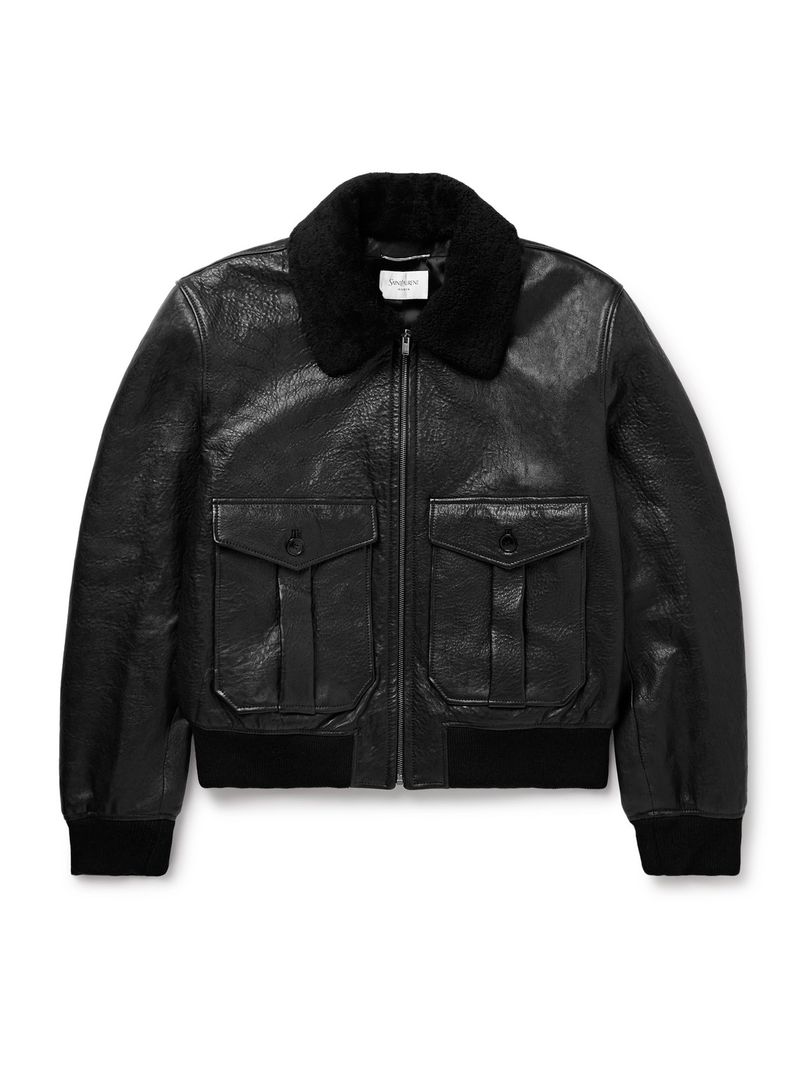 Saint Laurent Shearling-collar Leather Jacket In Black