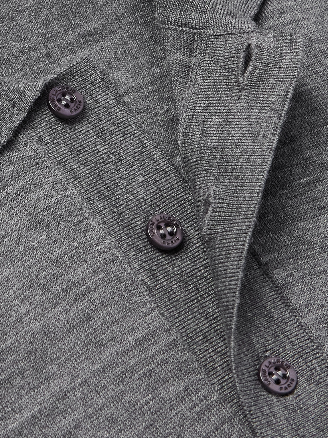 Saint Laurent Cassandre Logo-embroidered Wool Polo Shirt In Gray