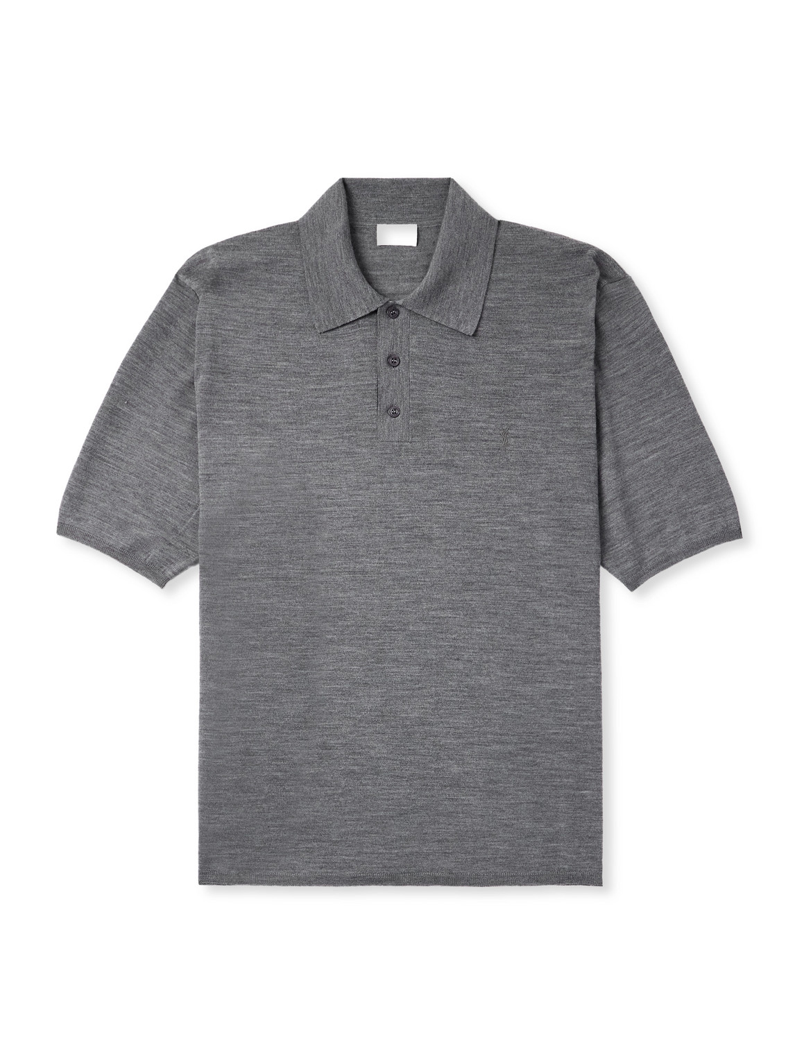 Saint Laurent Cassandre Logo-embroidered Wool Polo Shirt In Gray