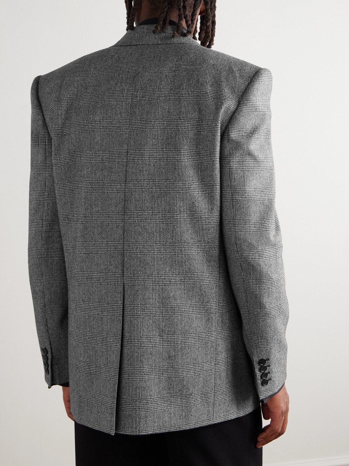 Saint Laurent Prince De Galles Wool Flannel Blazer In Gray