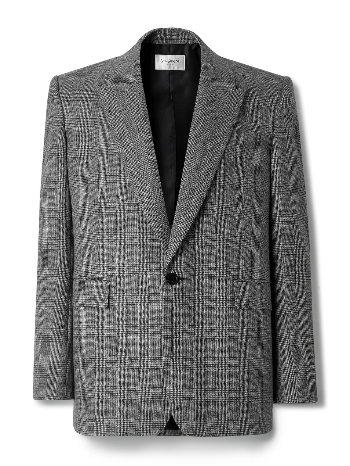 Saint Laurent Prince De Galles Wool Flannel Blazer In Gray