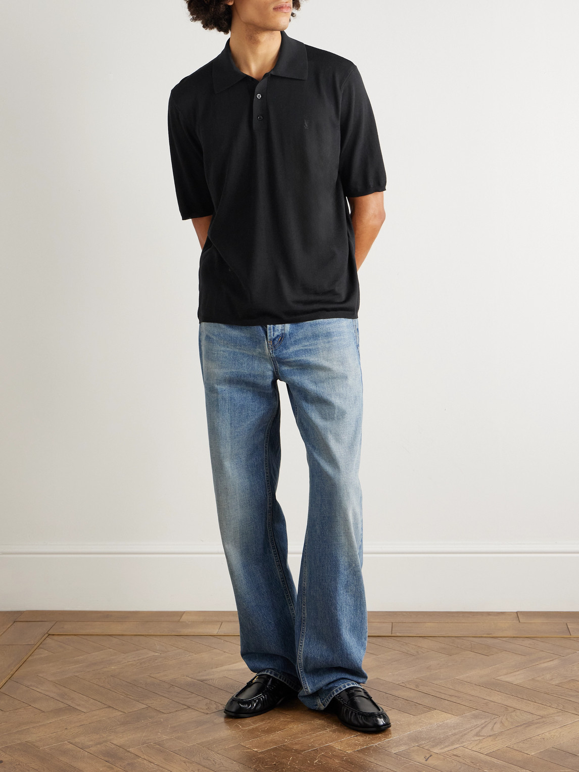 Saint Laurent Cassandre Polo Shirt In Black