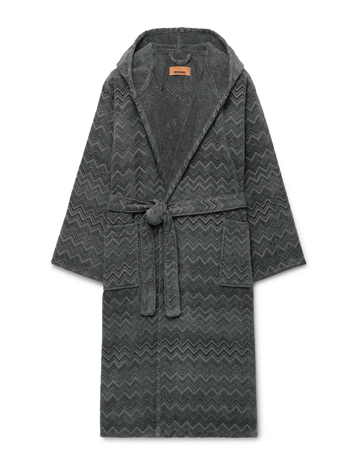 Missoni Chalk Striped Cotton-terry Jacquard Hooded Robe In Gray