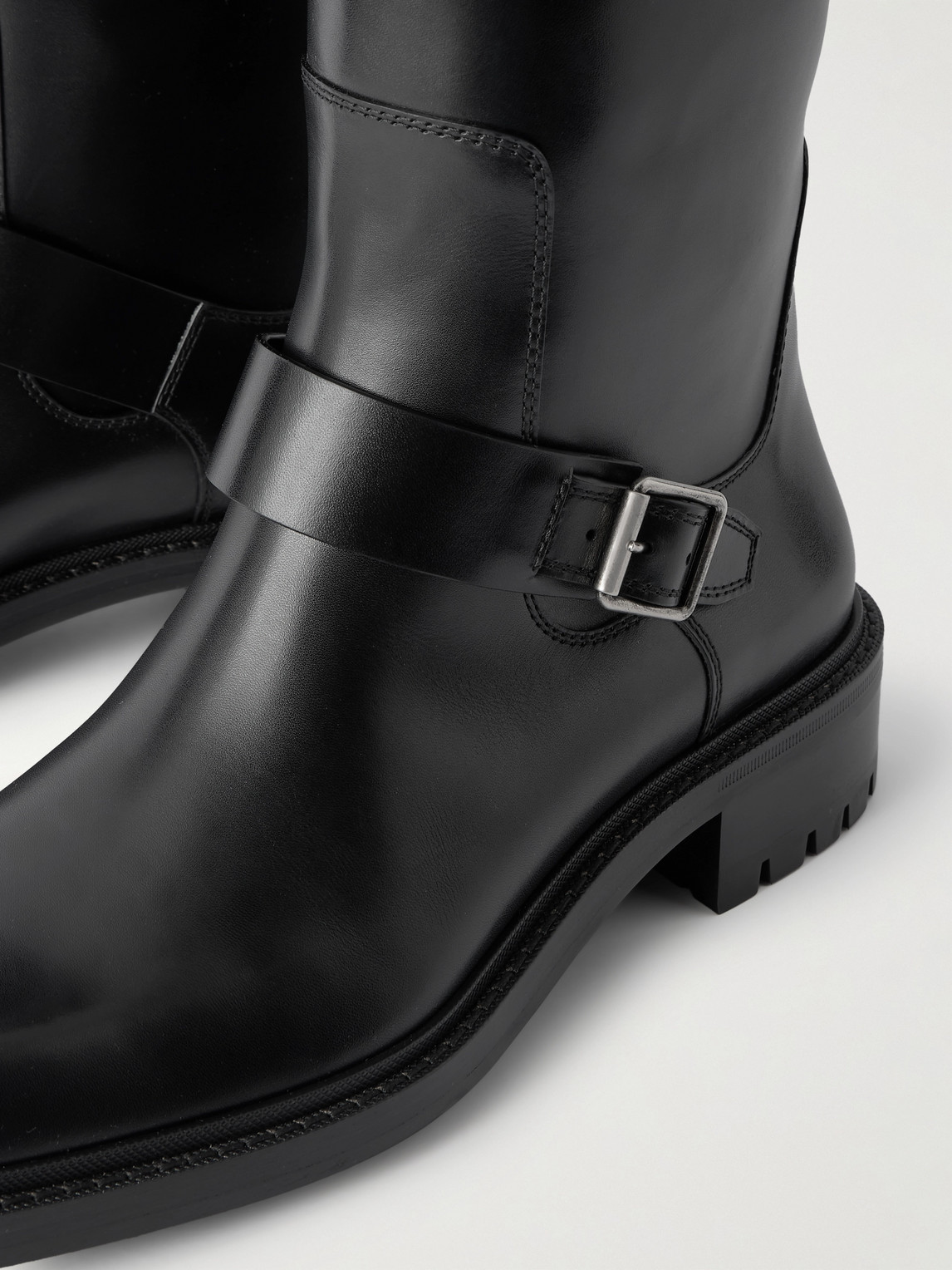 Saint Laurent Vadim Buckled Leather Knee Boots In Black