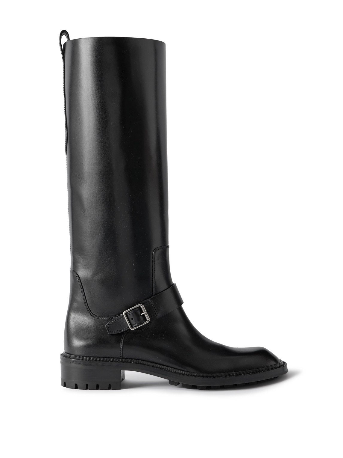 Saint Laurent Vadim Buckled Leather Knee Boots In Black