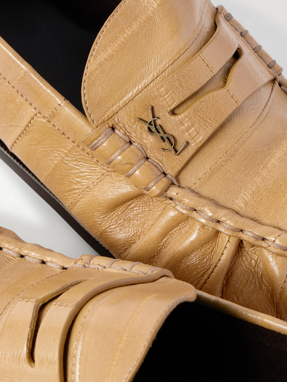 Saint Laurent Le Loafer Monogram Logo-appliquéd Eel Penny Loafers In Neutral