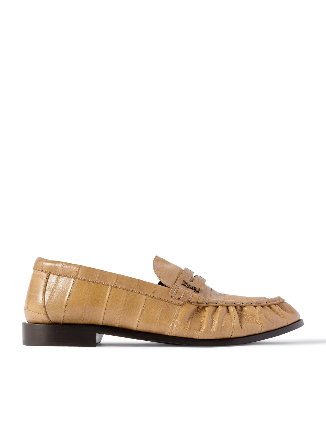 Saint Laurent Le Loafer Monogram Logo-appliquéd Eel Penny Loafers In Neutral