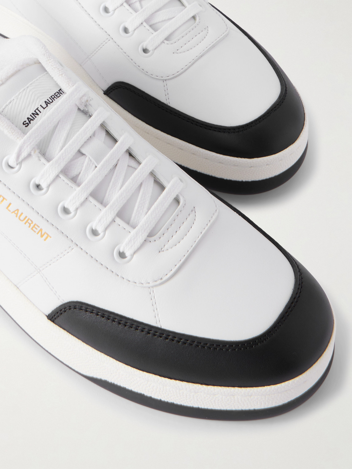 Saint Laurent Smooth Leather Sneakers Contrast Panel In White