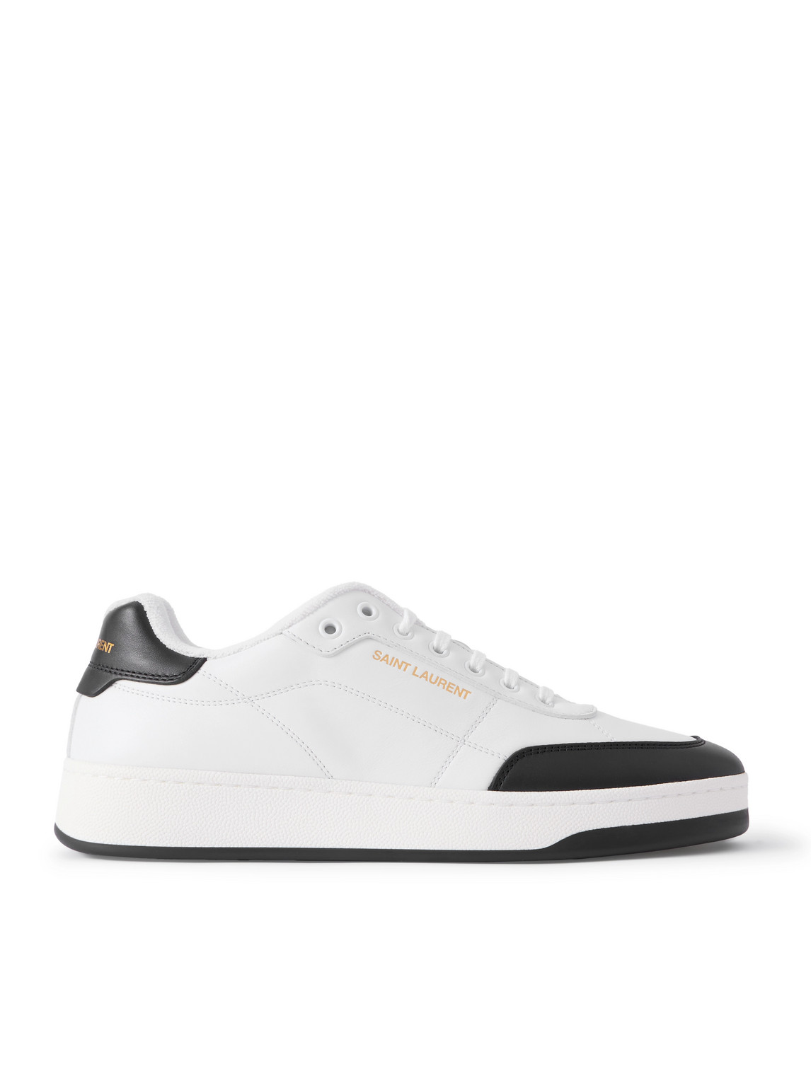 Saint Laurent Smooth Leather Sneakers Contrast Panel In White