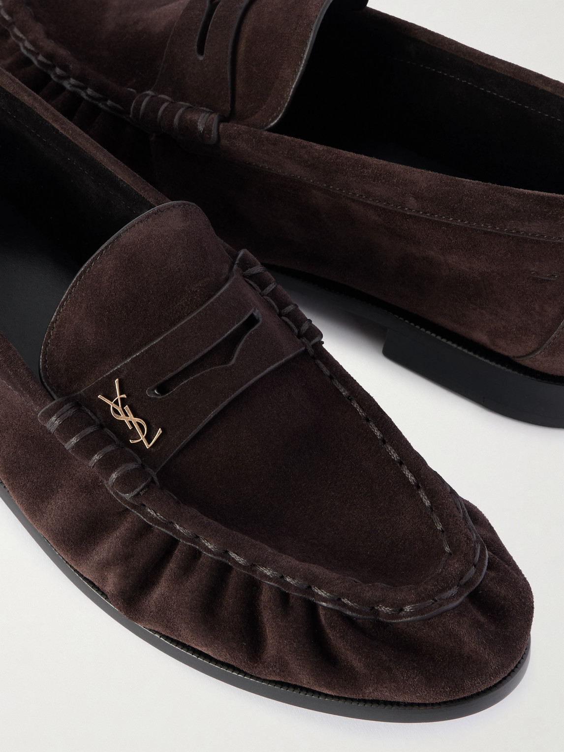 Saint Laurent Le Loafer Monogram Logo-appliquéd Suede Penny Loafers