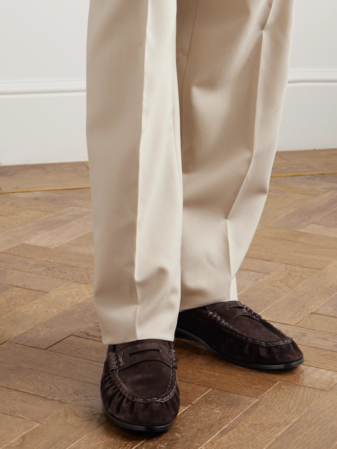 Saint Laurent Le Loafer Monogram Logo-appliquéd Suede Penny Loafers