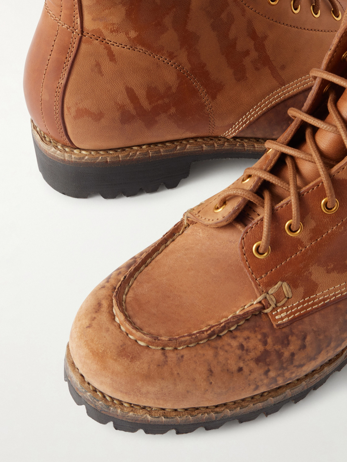 Visvim Hi-folk Scout Moc Distressed Leather Boots In Brown
