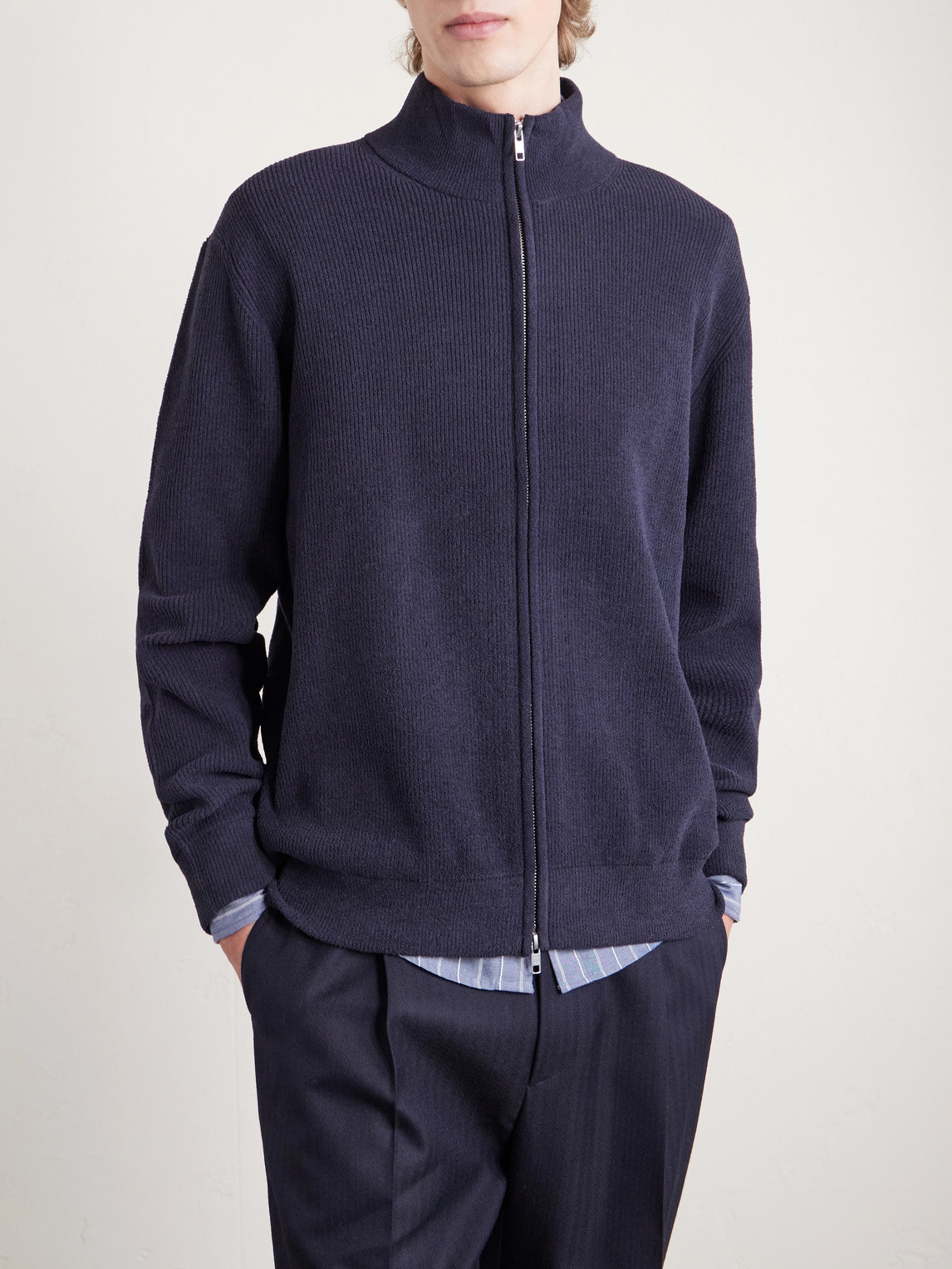  Nn07 - Danny 6429 Ribbed Bouclé Zip-up Cardigan - Men - Blue - S 