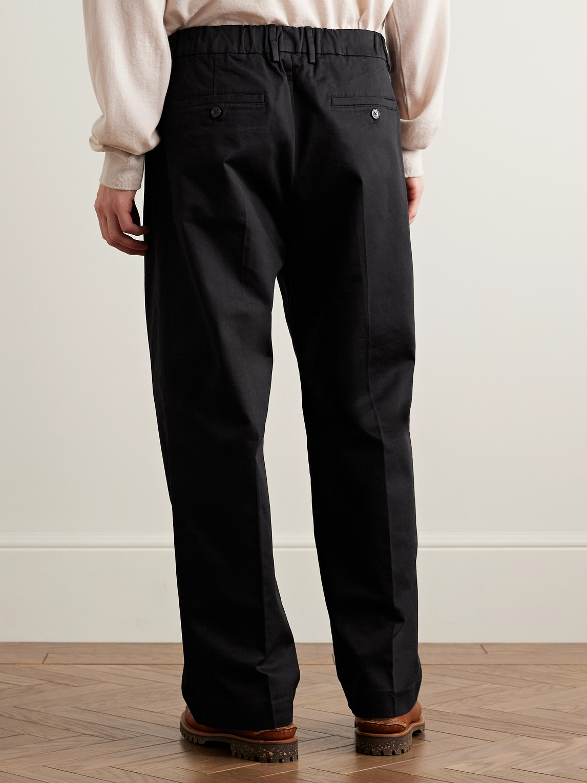 Kay 1420 Wide-Leg Pleated Organic Cotton-Blend Twill Trousers