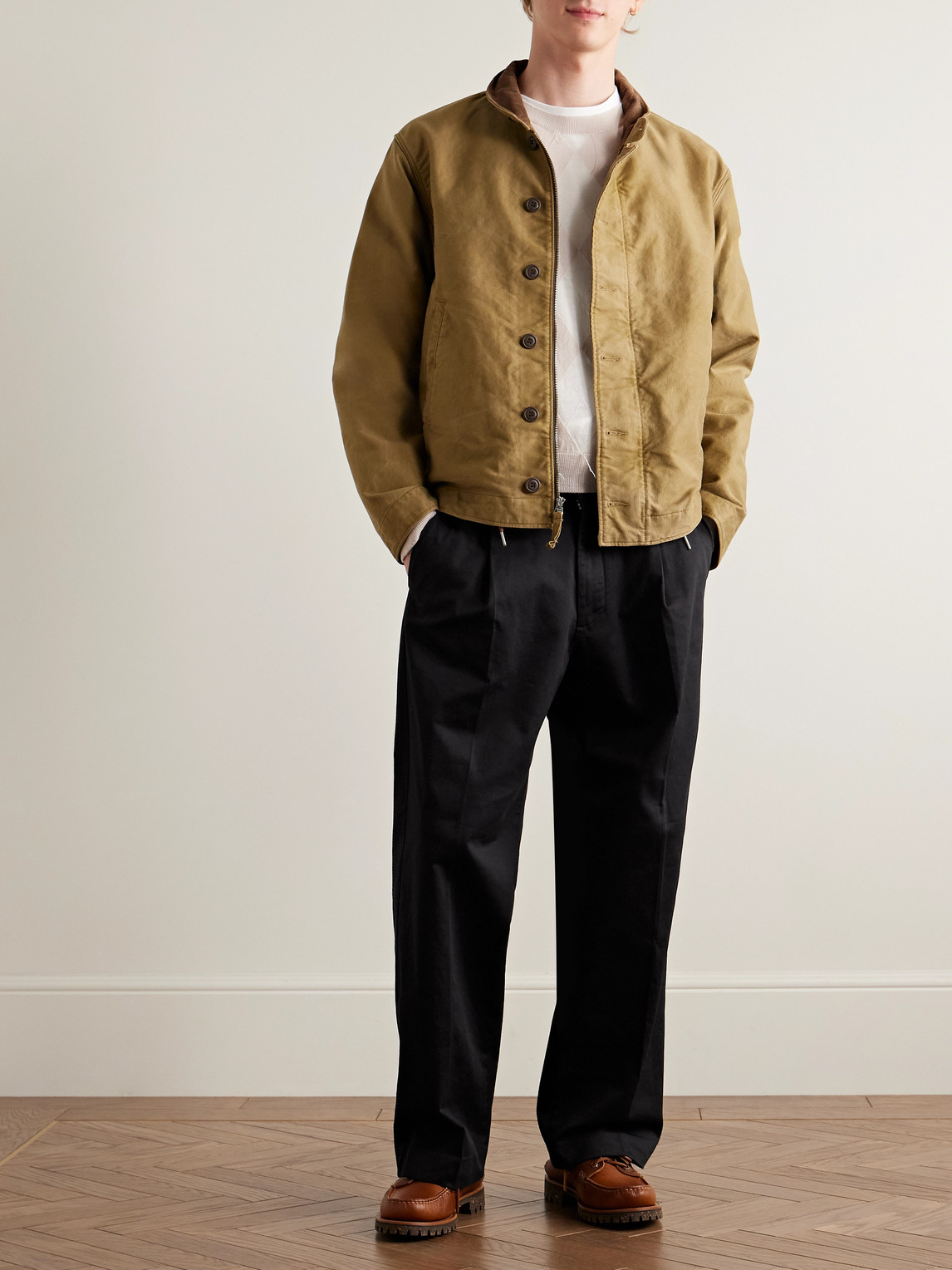 Kay 1420 Wide-Leg Pleated Organic Cotton-Blend Twill Trousers
