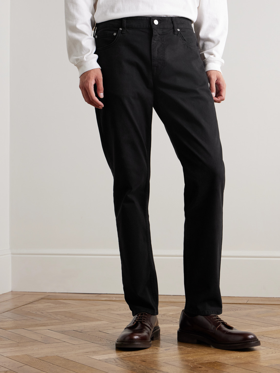  Nn07 - Tony 1923 Straight-leg Garment-dyed Organic Cotton-blend Twill Trousers - Men - Black - Uk/us 30 