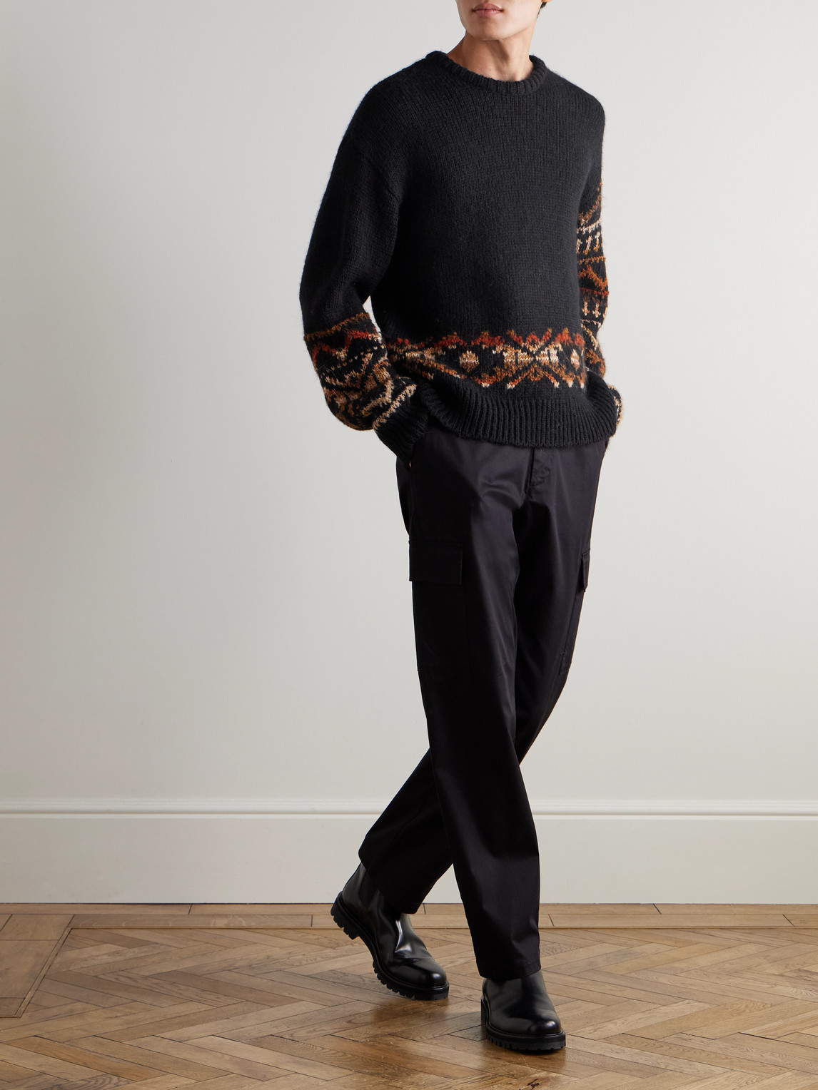 Nn07 Emil 60032 Fair Isle Wool-blend Sweater In Black