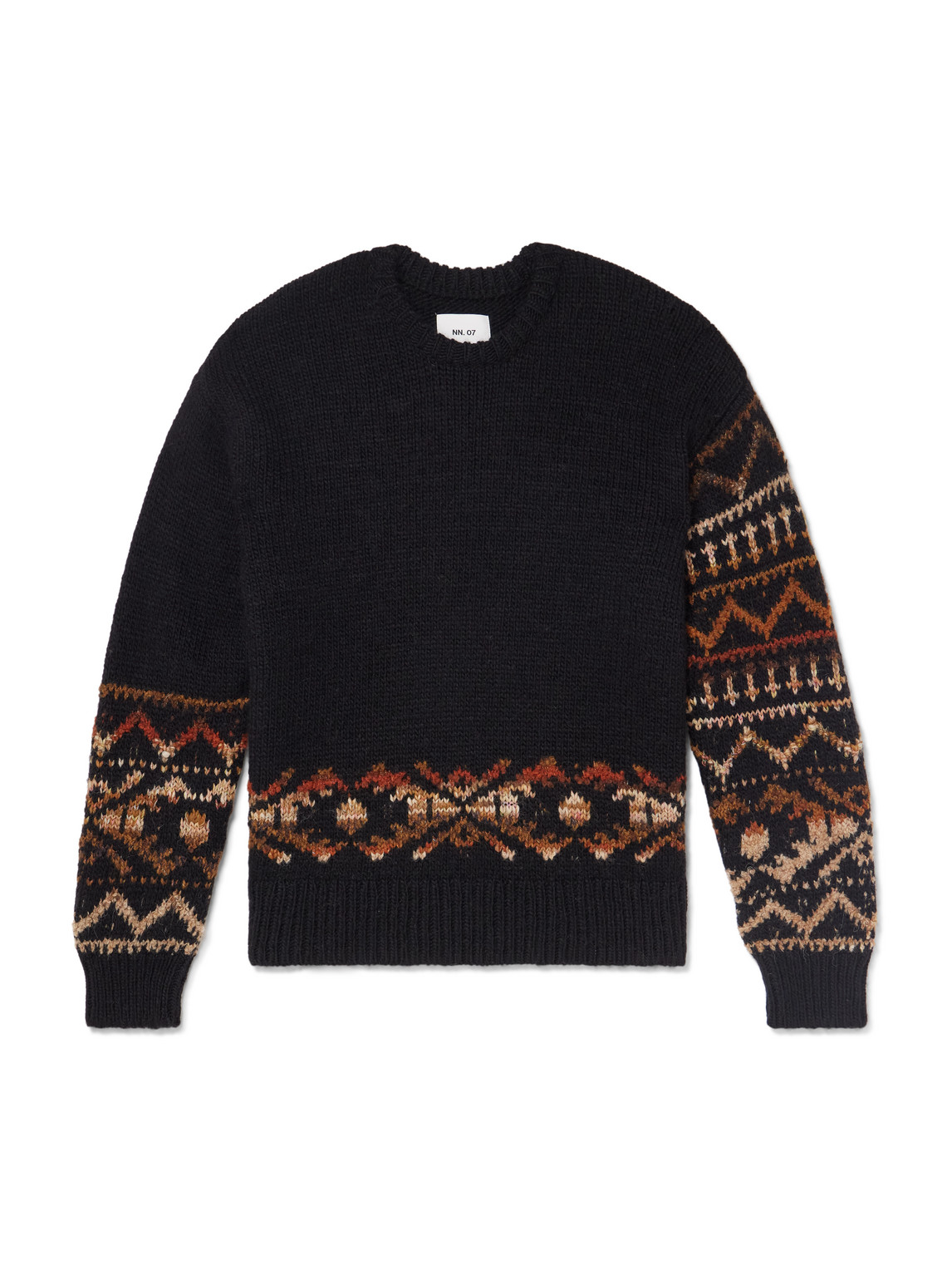 Nn07 Emil 60032 Fair Isle Wool-blend Sweater In Black