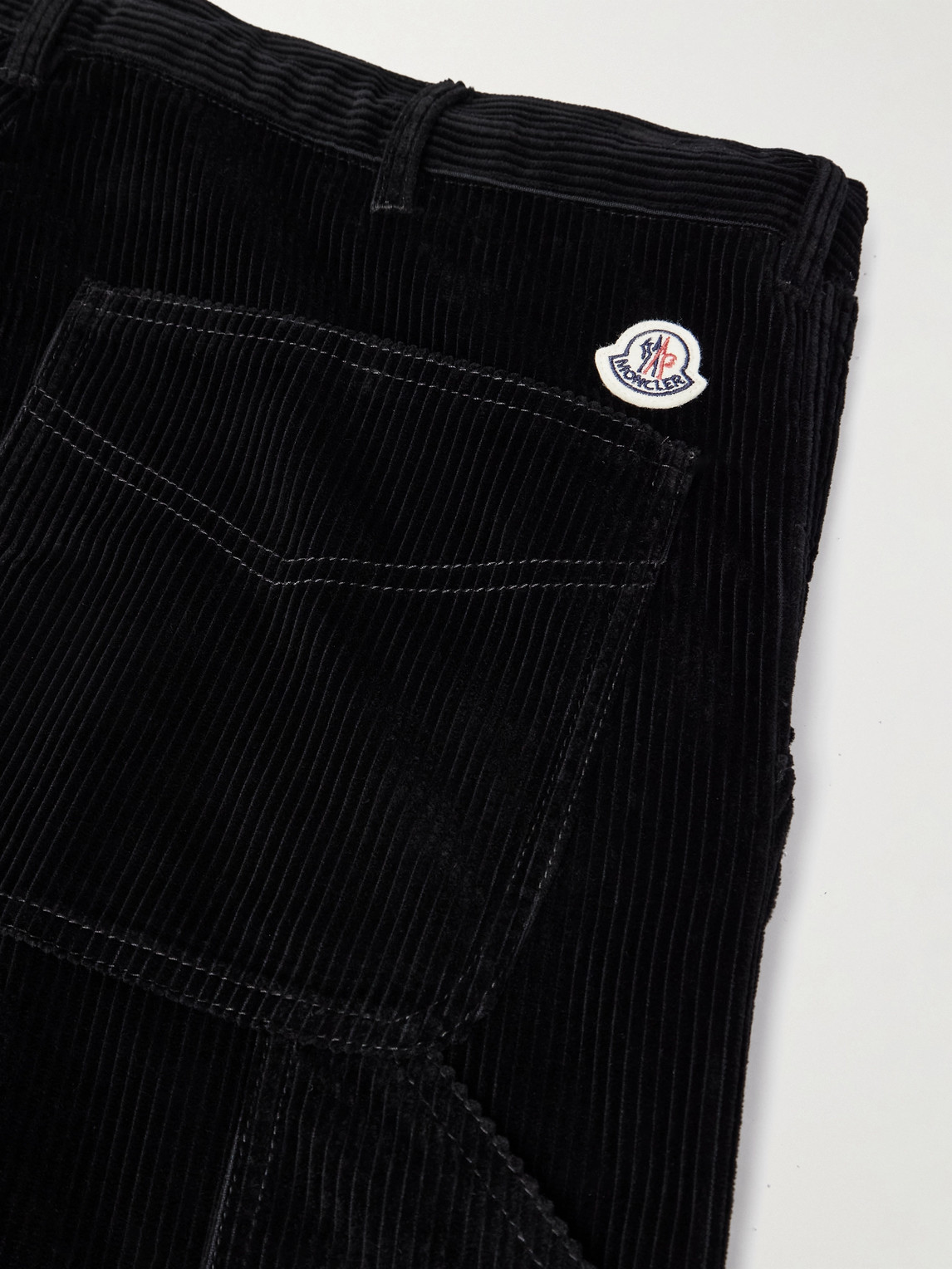 Moncler Straight-leg Logo-appliquéd Panelled Cotton-corduroy Trousers In Black