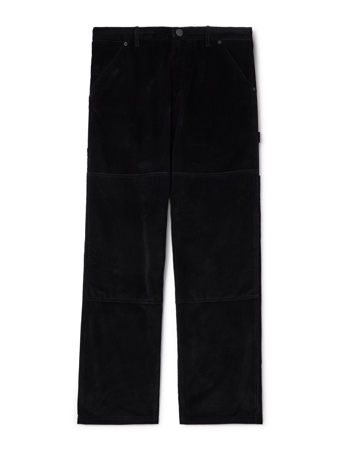 Moncler Straight-leg Logo-appliquéd Panelled Cotton-corduroy Trousers In Black