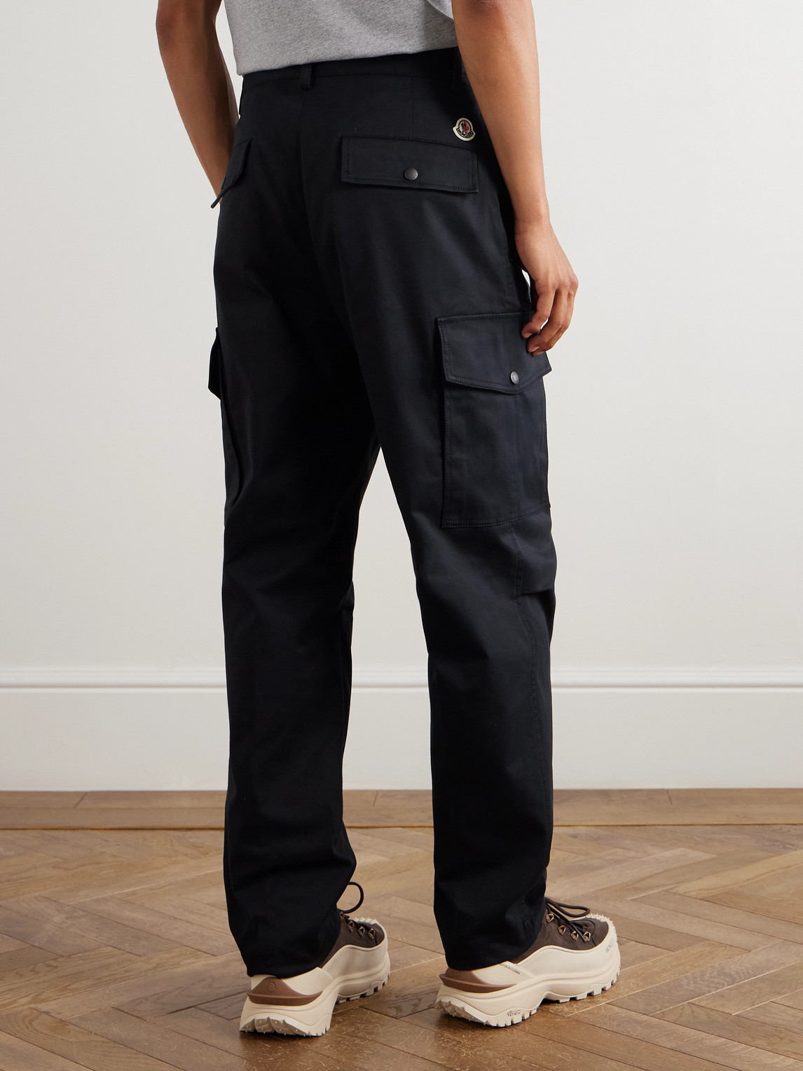 Moncler Straight-leg Pleated Stretch-cotton Gabardine Cargo Trousers In Burgundy