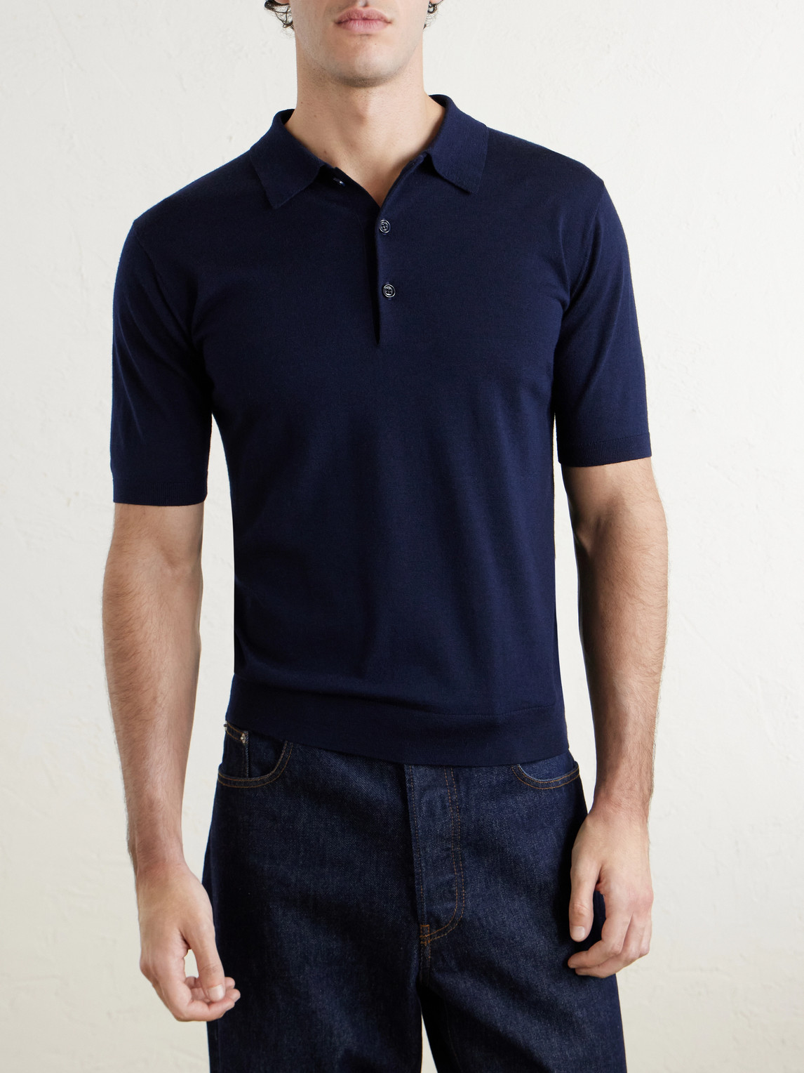  Dries Van Noten - Merino Wool Polo Shirt - Men - Blue - S 