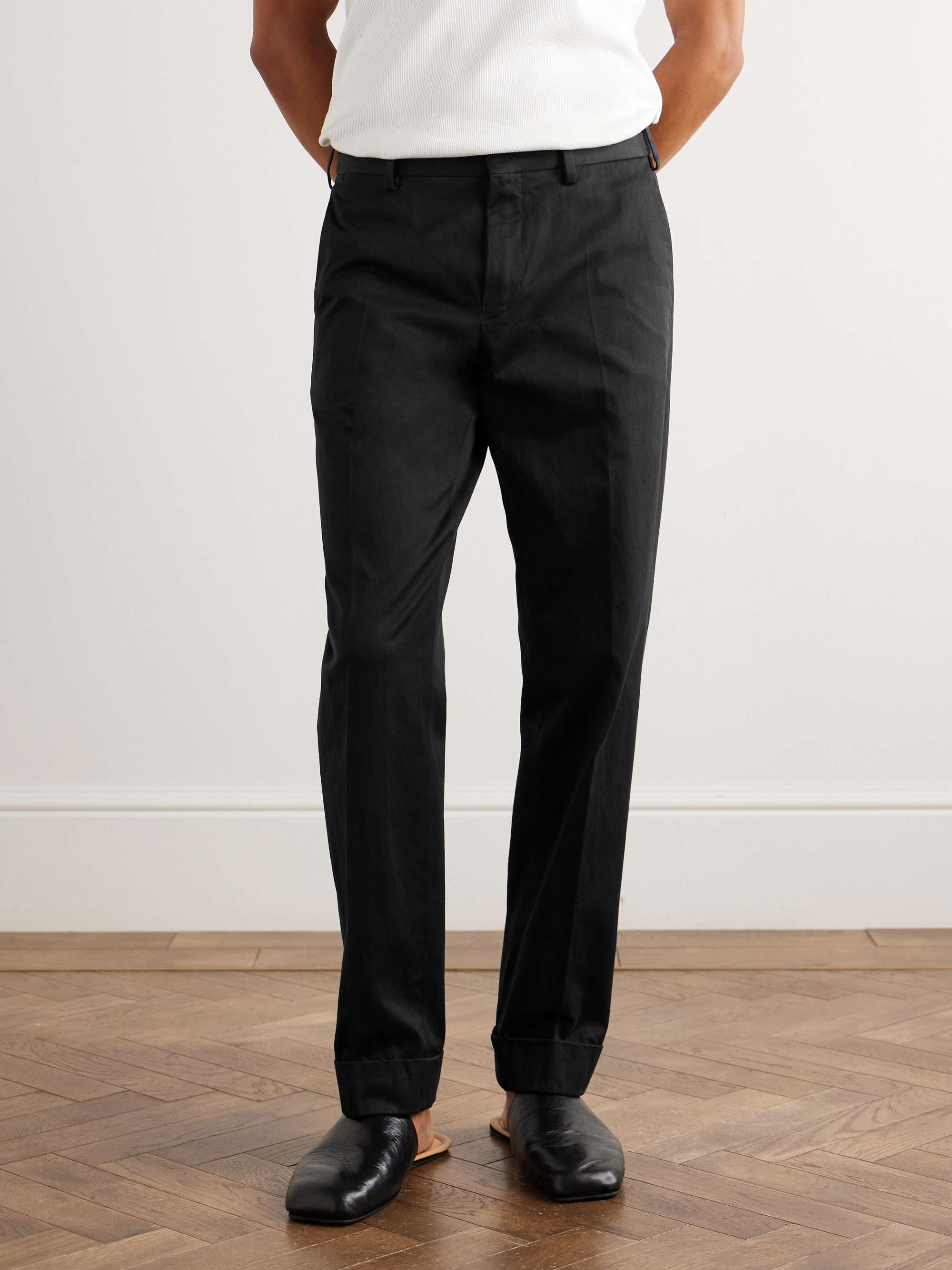NEAT COTTON SATIN │TAPERED - BLACK DRIES VAN NOTEN Tapered Cotton-Satin Trousers for Men | MR