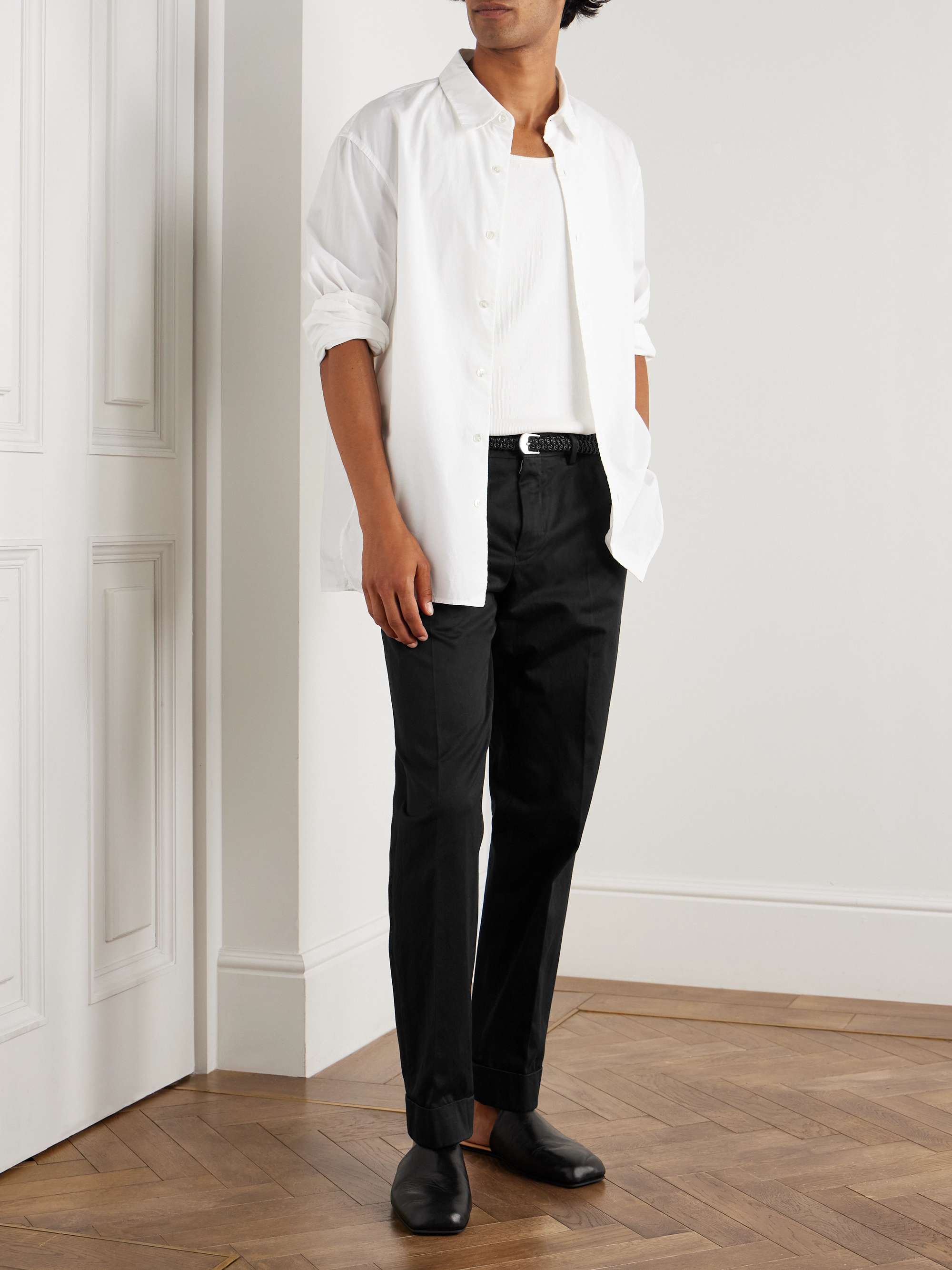 NEAT COTTON SATIN │TAPERED - BLACK DRIES VAN NOTEN Tapered Cotton-Satin Trousers for Men | MR