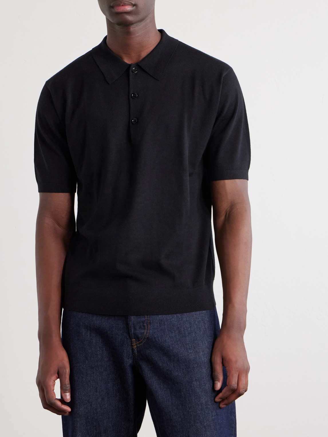 Dries Van Noten - Merino Wool Polo Shirt - Men - Black - S 