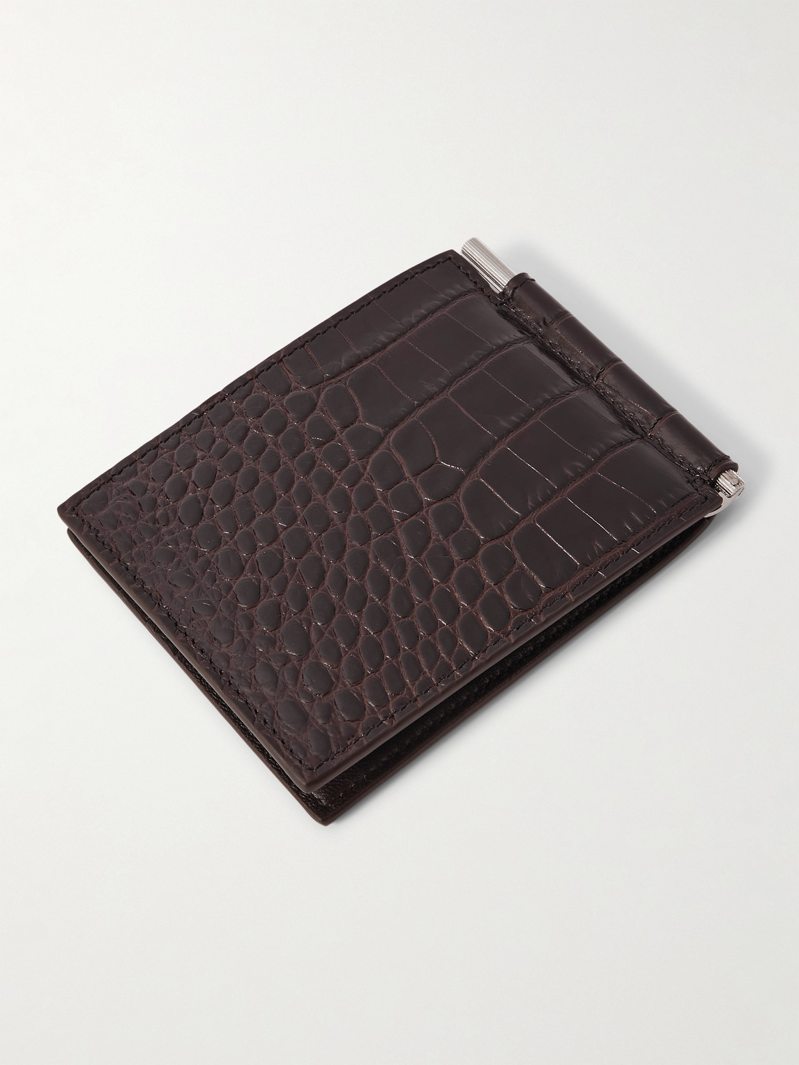 Tom Ford Croc-effect Leather Billfold Wallet In Brown