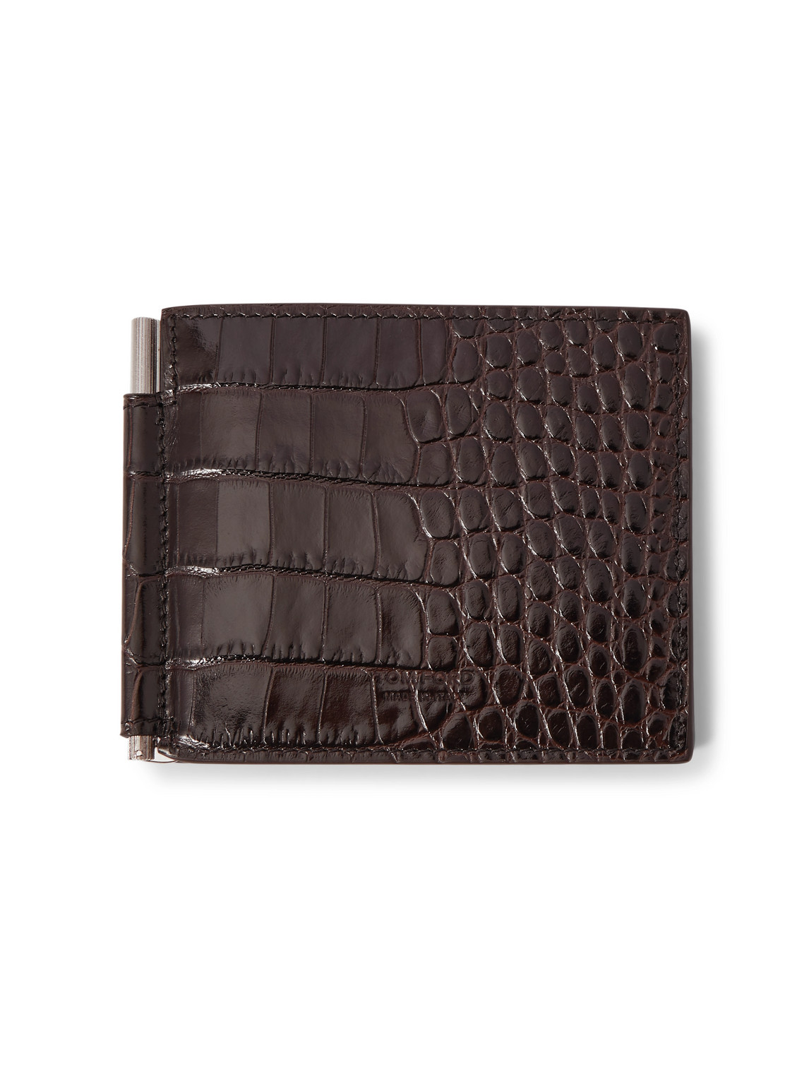 Tom Ford Croc-effect Leather Billfold Wallet In Brown