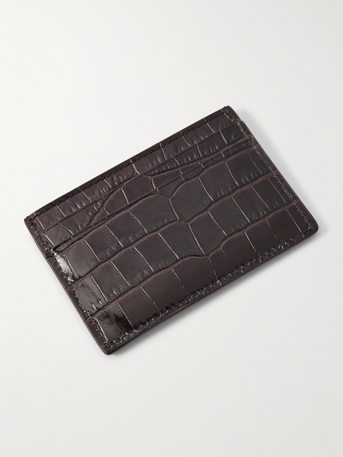 Tom Ford Croc-effect Leather Cardholder In Brown